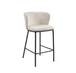 Taburete Ciselia de borreguito blanco y acero negro altura 65 cm