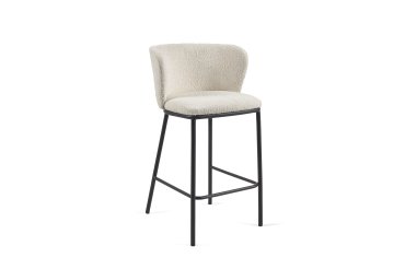 Tabouret Ciselia en bouclette blanche et pieds en acier peint noir hauteur 65 cm