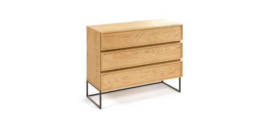 Cómoda Taiana con 3 cajones chapa de roble y estructura de acero acabado negro 100 x 78 cm