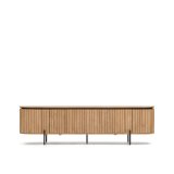 Meuble TV Licia 4 portes en bois de manguier massif et métal peint en noir 200 x 55 cm