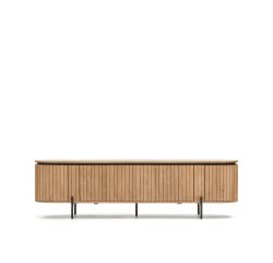 Mueble TV Licia 4 puertas de madera maciza de mango y metal pintado negro 200 x 55 cm