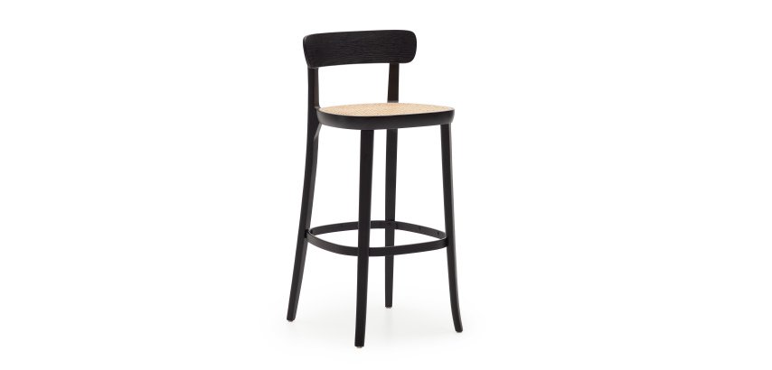 Tabouret Romane bois massif de hêtre naturel avec placage de frêne et rotin H.75 cm