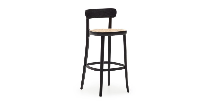 Tabouret Romane bois massif de hêtre naturel avec placage de frêne et rotin H.75 cm