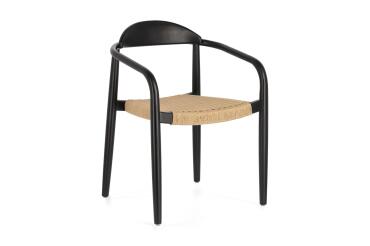 Chaise Nina en bois d'acacia massif finition noire et corde en papier beige