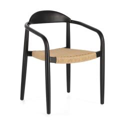 Chaise Nina en bois d'acacia massif finition noire et corde en papier beige