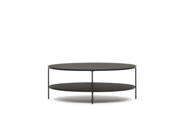 Fideia tempered glass and metal coffee table with a matte black finish, Ø 110 x 65 cm