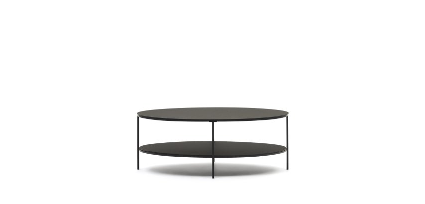 Table basse Fideia verre trempé et métal finition peinture noir mat Ø 110 x 65 cm