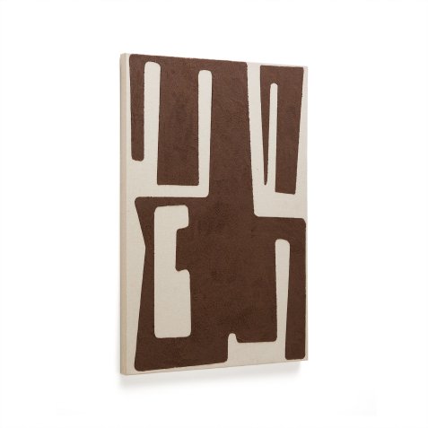 Salmi abstract painting in beige and brown linen 100 x 70 cm