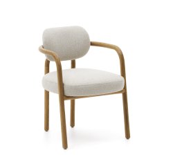 Chaise Melqui beige en bois de chêne avec finition naturelle