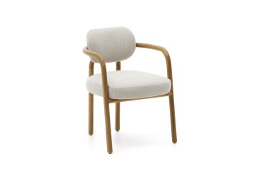Silla Melqui beige de madera maciza de roble con acabado natural