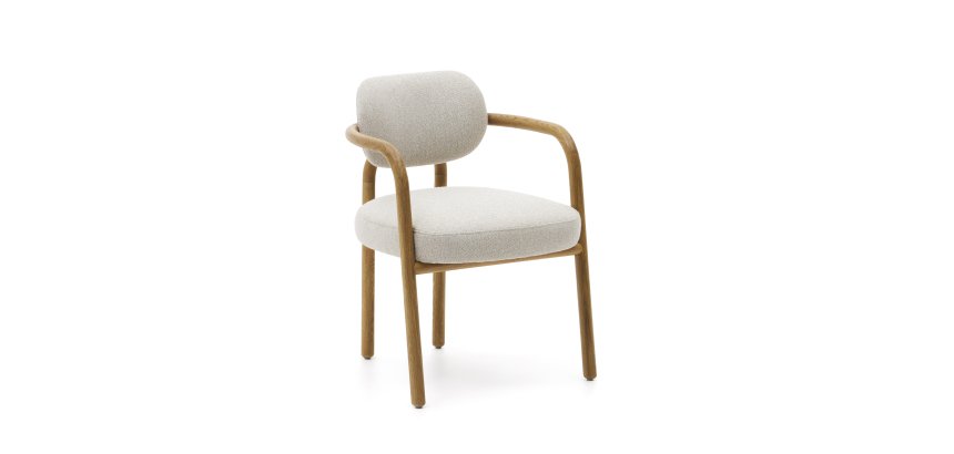 Chaise Melqui beige en bois de chêne avec finition naturelle