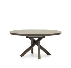 Vashti round ceramic stoneware table with brown legs Ø 120 (160) cm