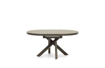 Vashti round ceramic stoneware table with brown legs Ø 120 (160) cm