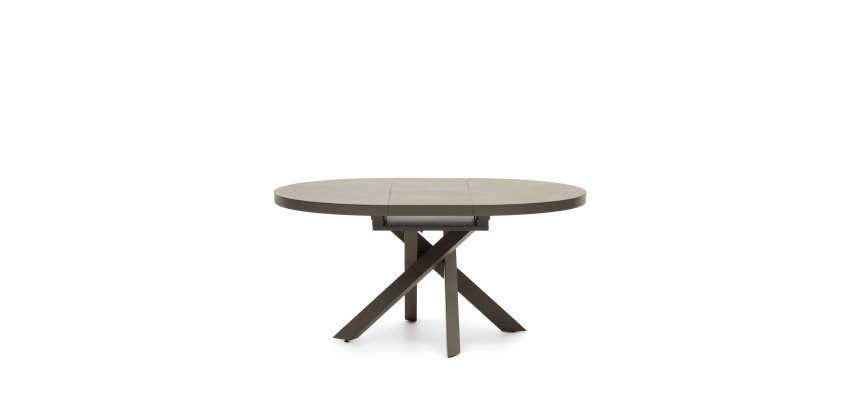 Table Vashti ronde en grès cerame et pieds marrons Ø 120 - 160 cm