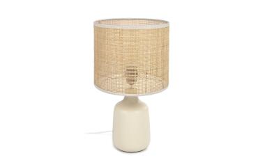 Lampe de table Erna en céramique blanche et bambou finition naturelle