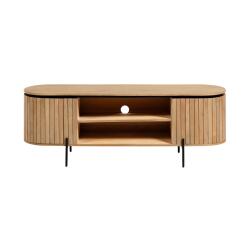 Mueble TV Licia 2 puertas de madera maciza de mango y metal acabado negro 160 x 56 cm