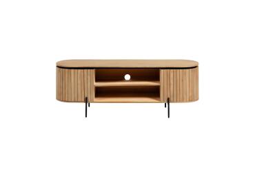 Meuble TV Licia 2 portes en bois de manguier massif et métal noir 160 x 56 cm