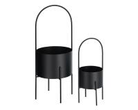 Set of 2 Mash planters with black metal handle Ø 25 cm / Ø 16,5 cm