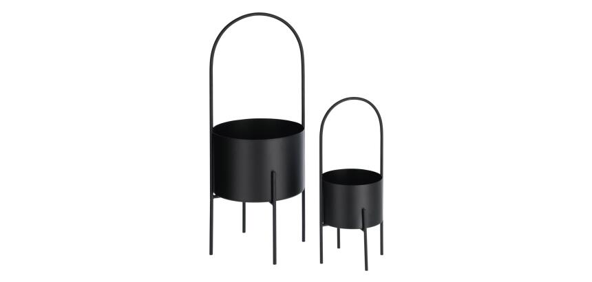 Set redondo Mash de 2 maceteros con asa metal negro Ø 25 cm / Ø 16,5 cm