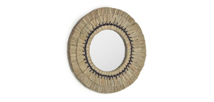 Akila ronde spiegel natuurvezels beige en zwart katoenen touw Ø 60 cm