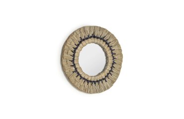 Miroir rond Akila fibres naturelles vert et corde coton noir  Ø 40 cm