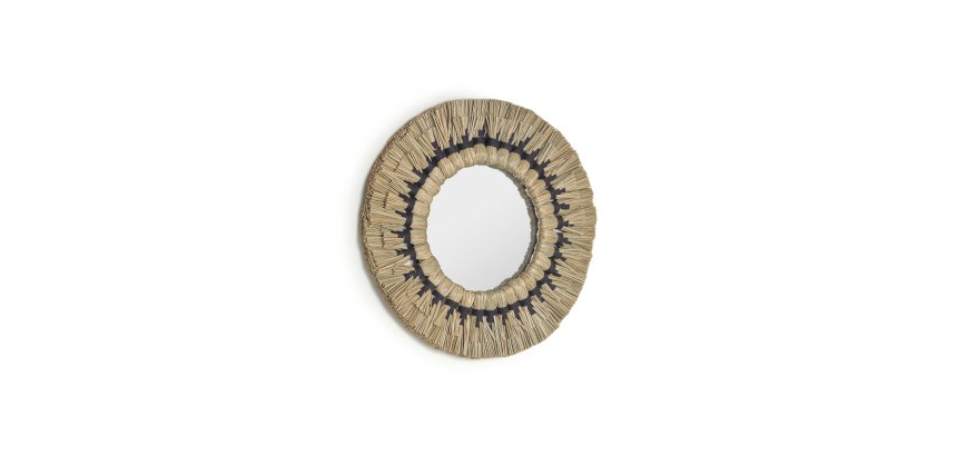 Miroir rond Akila fibres naturelles vert et corde coton noir  Ø 40 cm