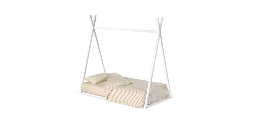 Lit tipi Maralis en bois de hêtre avec finition blanche pour matelas de 70 x 140 cm