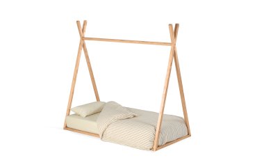 Cama tipi Maralis de madera maciza de haya con acabado natural para colchón de 70 x 140 cm