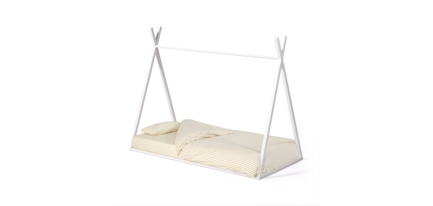 Lit tipi Maralis en bois de hêtre avec finition blanche pour matelas de 90 x 190 cm
