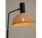 Lampadaire Damila en métal noir et rotin