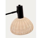 Lampadaire Damila en métal noir et rotin