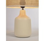 Lampe de table Erna en céramique blanche et bambou finition naturelle