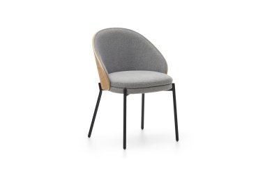 Chaise Eamy gris clair placage de frêne naturel et métal finition noire