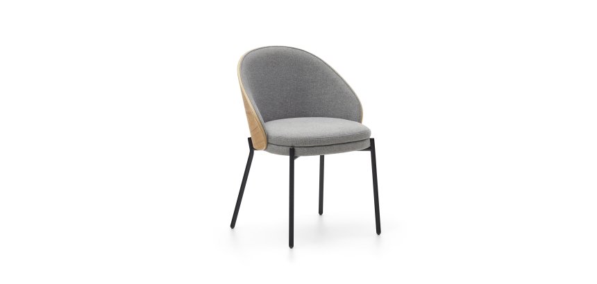 Chaise Eamy gris clair placage de frêne naturel et métal finition noire