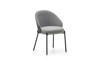 Silla Eamy gris claro chapado en fresno con acabado negro y metal con acabado negro
