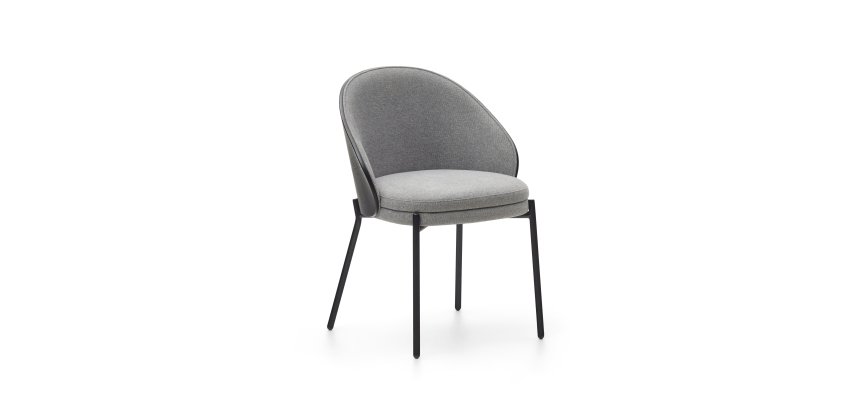 Eamy light grey chair in an ash wood veneer with a black finish and black metal