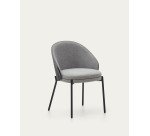 Silla Eamy gris claro chapado en fresno con acabado negro y metal con acabado negro