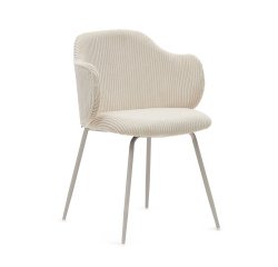 Yunia chair in thick seam beige corduroy with steel legs in a painted beige finish