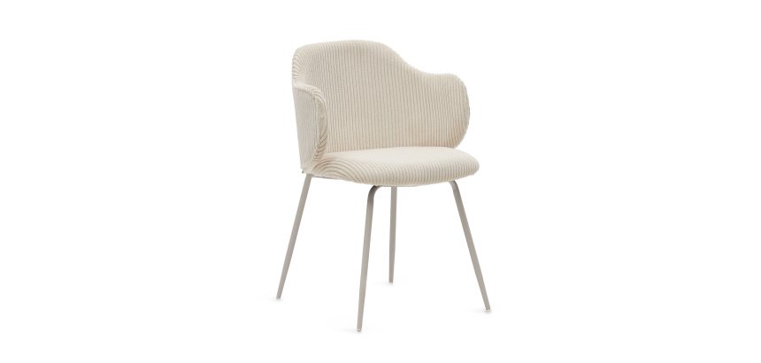 Yunia chair in thick seam beige corduroy with steel legs
