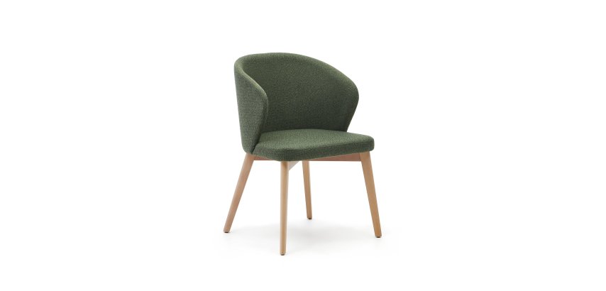 Chaise Darice en tissu chenille vert et bois de hêtre, finition naturelle