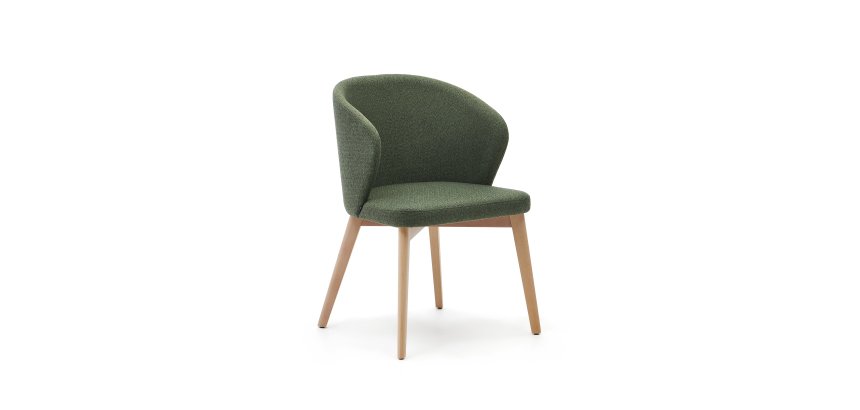 Chaise Darice en tissu chenille vert et bois de hêtre, finition naturelle FSC 100 %