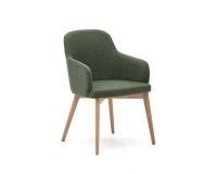 Chaise Nelida en tissu chenille vert et bois de hêtre, finition naturelle