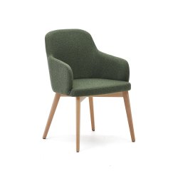 Chaise Nelida en tissu chenille vert et bois de hêtre, finition naturelle