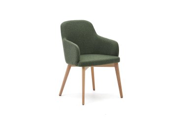 Chaise Nelida en tissu chenille vert et bois de hêtre, finition naturelle