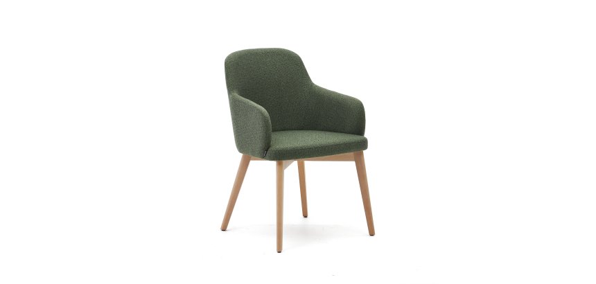 Chaise Nelida en tissu chenille vert et bois de hêtre, finition naturelle