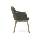 Chaise Nelida en tissu chenille vert et bois de hêtre, finition naturelle