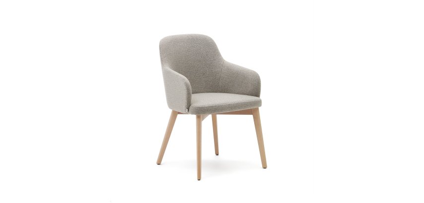 Chaise Nelida en tissu chenille marron et bois de hêtre, finition naturelle FSC 100 %