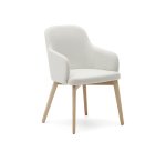 Chaise Nelida en tissu chenille beige et bois de hêtre, finition naturelle
