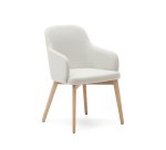 Chaise Nelida en tissu chenille beige et bois de hêtre, finition naturelle