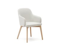 Chaise Nelida en tissu chenille beige et bois de hêtre, finition naturelle